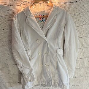 Roxy Cream Double-Breasted Hooded Trench Coat